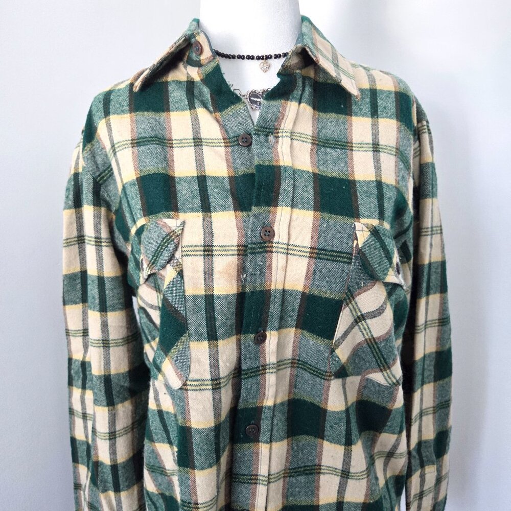 Vtg 90s Green Plaid Flannel Shirt Men's Small Arrow Sportswear Cabincore Grunge - Picture 5 of 15